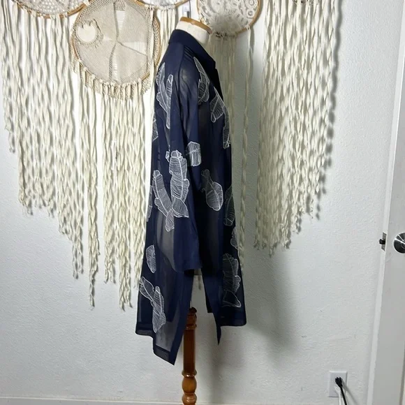 Lafayette 148 New York Kyrie Navy Sheer Silk Georgette Shirt Small